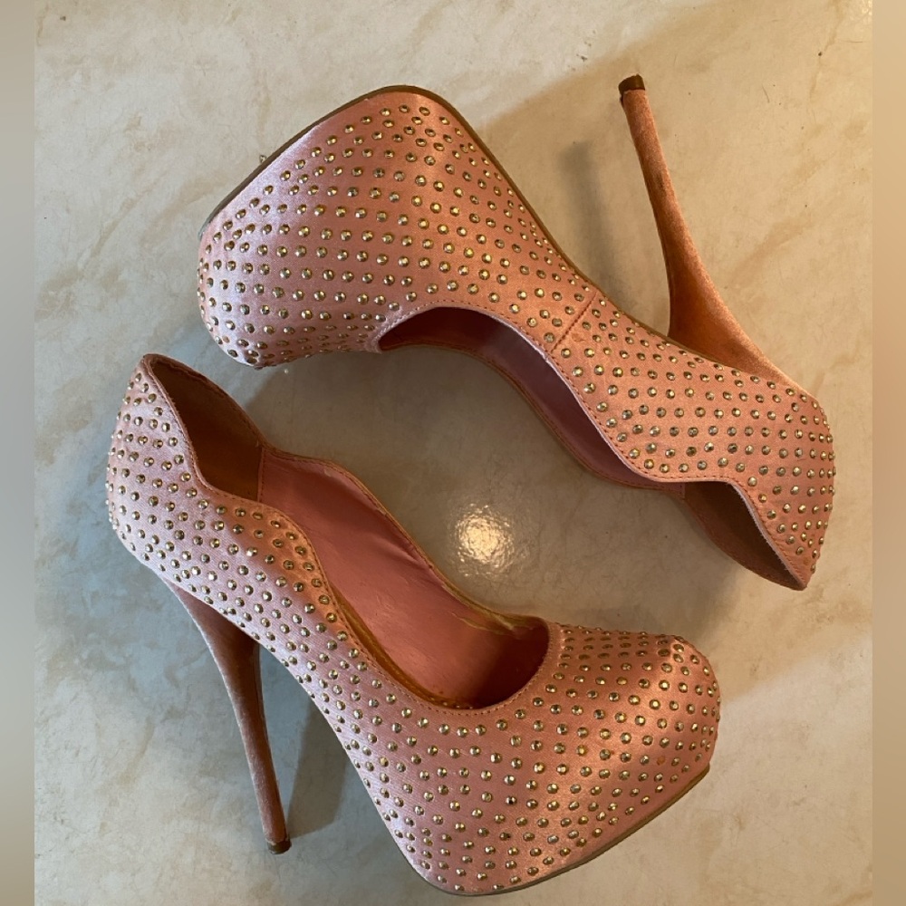 Blush Scalloped Studded Heels